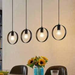 Lindby Shaima hanglamp, zwart, vier ringen