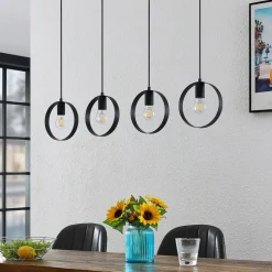 Lindby Shaima hanglamp, zwart, vier ringen
