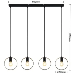 Lindby Shaima hanglamp, zwart, vier ringen