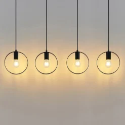 Lindby Shaima hanglamp, zwart, vier ringen