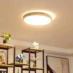 Lindby Smart LED plafondlamp Innes hout Ø51cm RGB CCT Tuya