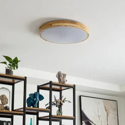 Lindby Smart LED plafondlamp Innes hout Ø51cm RGB CCT Tuya