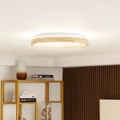 Lindby Smart LED plafondlamp Mirren hout Ø49,5cm CCT Tuya