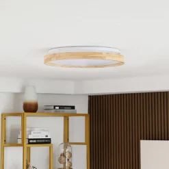 Lindby Smart LED plafondlamp Mirren hout Ø49,5cm CCT Tuya