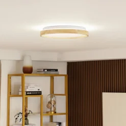 Lindby Smart LED plafondlamp Mirren hout Ø39,5cm CCT Tuya