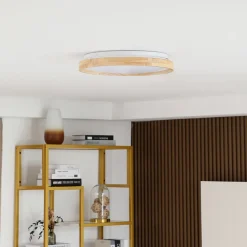 Lindby Smart LED plafondlamp Mirren hout Ø39,5cm CCT Tuya
