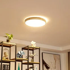 Lindby Smart LED plafondlamp Innes hout Ø39cm RGB CCT Tuya