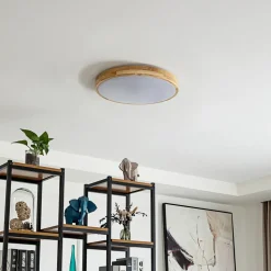 Lindby Smart LED plafondlamp Innes hout Ø39cm RGB CCT Tuya