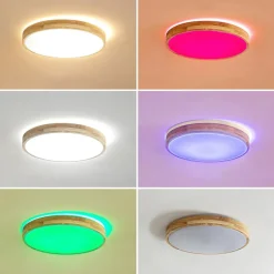 Lindby Smart LED plafondlamp Innes hout Ø39cm RGB CCT Tuya