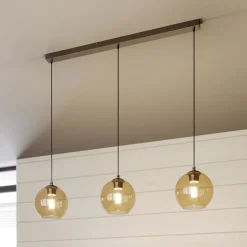 Lindby Sofian hanglamp, amber, glas, 100 cm, 3-lamps.