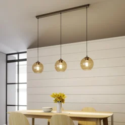 Lindby Sofian hanglamp, amber, glas, 100 cm, 3-lamps.