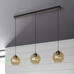 Lindby Sofian hanglamp, amber, glas, 100 cm, 3-lamps.