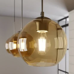 Lindby Sofian hanglamp, amber, glas, 100 cm, 3-lamps.