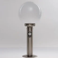 Lindby sokkellamp Vedran, 45 cm, roestvrij staal, glas, sensor