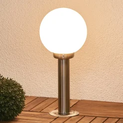 Lindby sokkellamp Vedran, hoogte 45 cm, glas, roestvrij staal