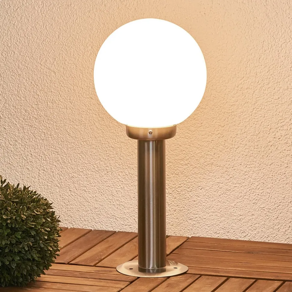 Lindby sokkellamp Vedran, hoogte 45 cm, glas, roestvrij staal