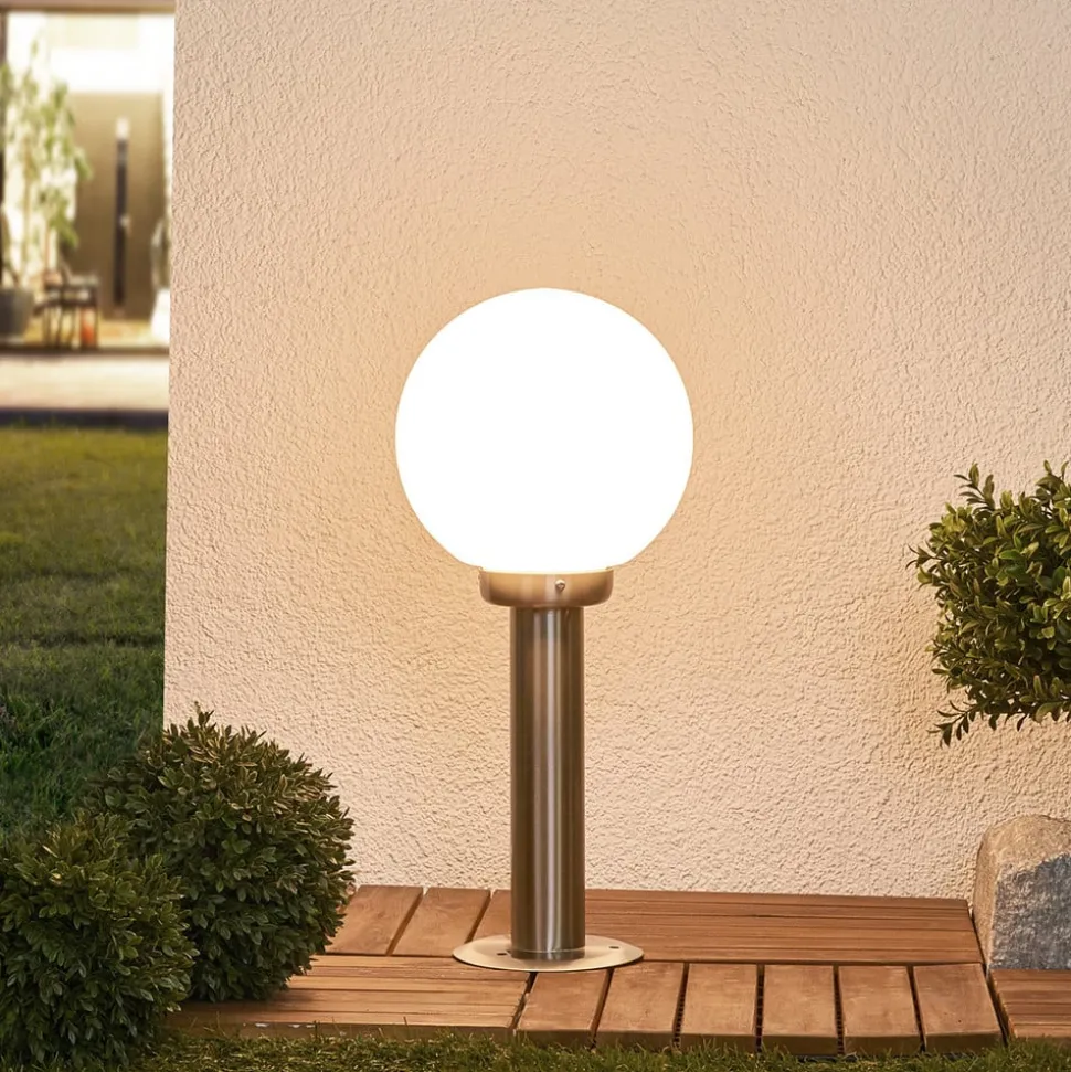 Lindby sokkellamp Vedran, hoogte 45 cm, glas, roestvrij staal