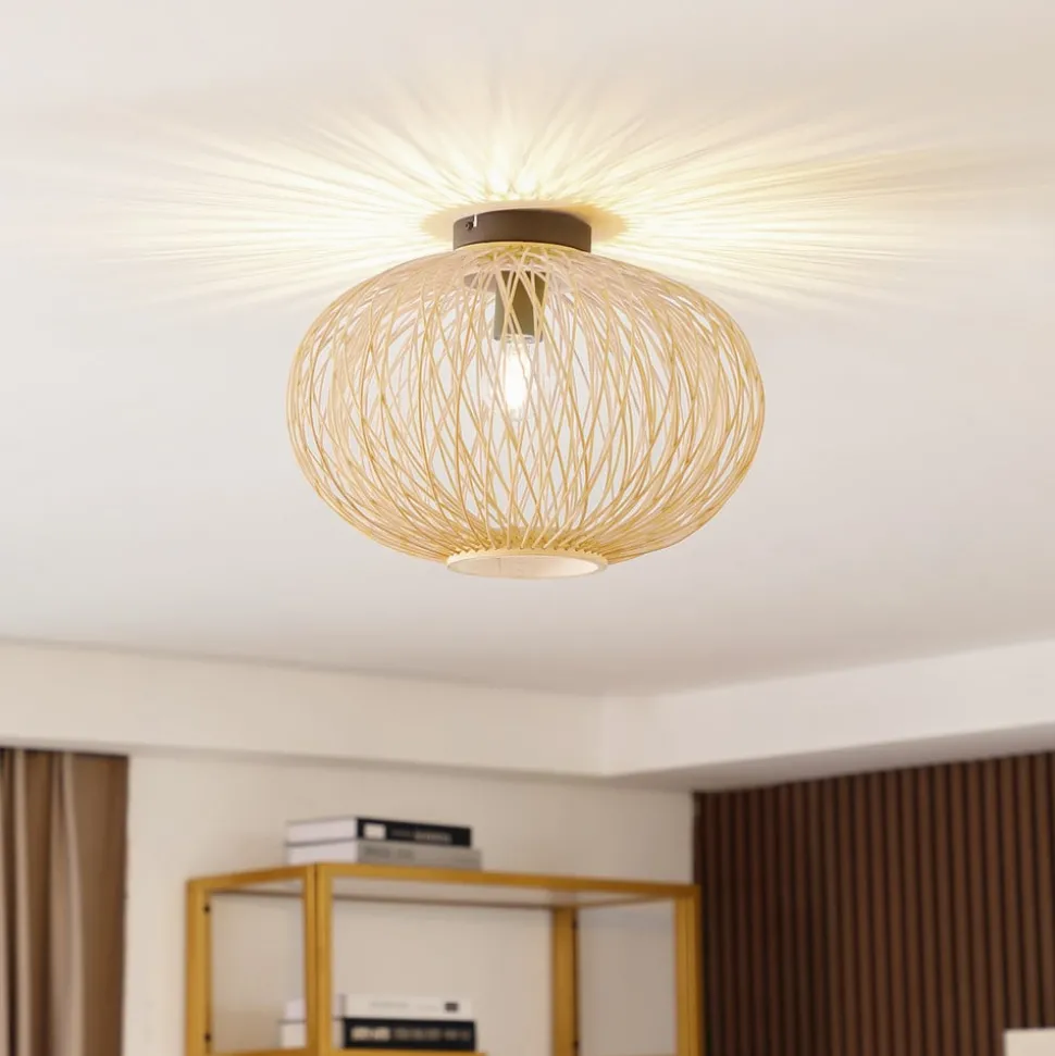 Lindby Solvira plafondlamp, bamboe vlechtwerk rond