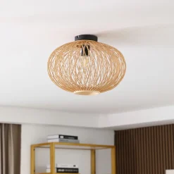 Lindby Solvira plafondlamp, bamboe vlechtwerk rond