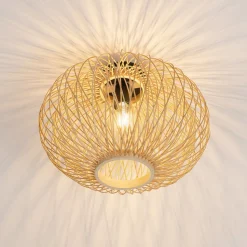 Lindby Solvira plafondlamp, bamboe vlechtwerk rond