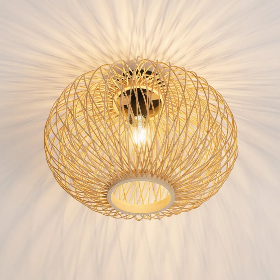 Lindby Solvira plafondlamp, bamboe vlechtwerk rond