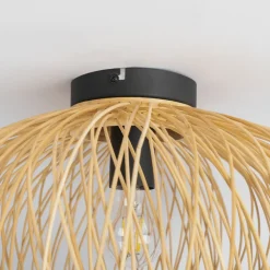 Lindby Solvira plafondlamp, bamboe vlechtwerk rond