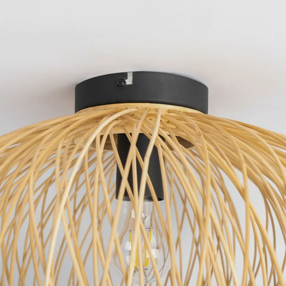 Lindby Solvira plafondlamp, bamboe vlechtwerk rond