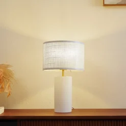 Lindby Sorscha tafellamp, wit, ijzer, Ø 26 cm