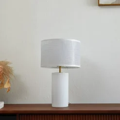 Lindby Sorscha tafellamp, wit, ijzer, Ø 26 cm