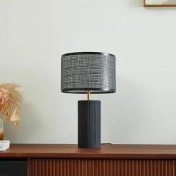 Lindby Sorscha tafellamp, zwart, ijzer, Ø 26 cm