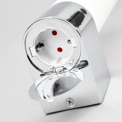 Lindby spiegellamp Melike, 27 cm, chroom, IP44, wandcontactdoos