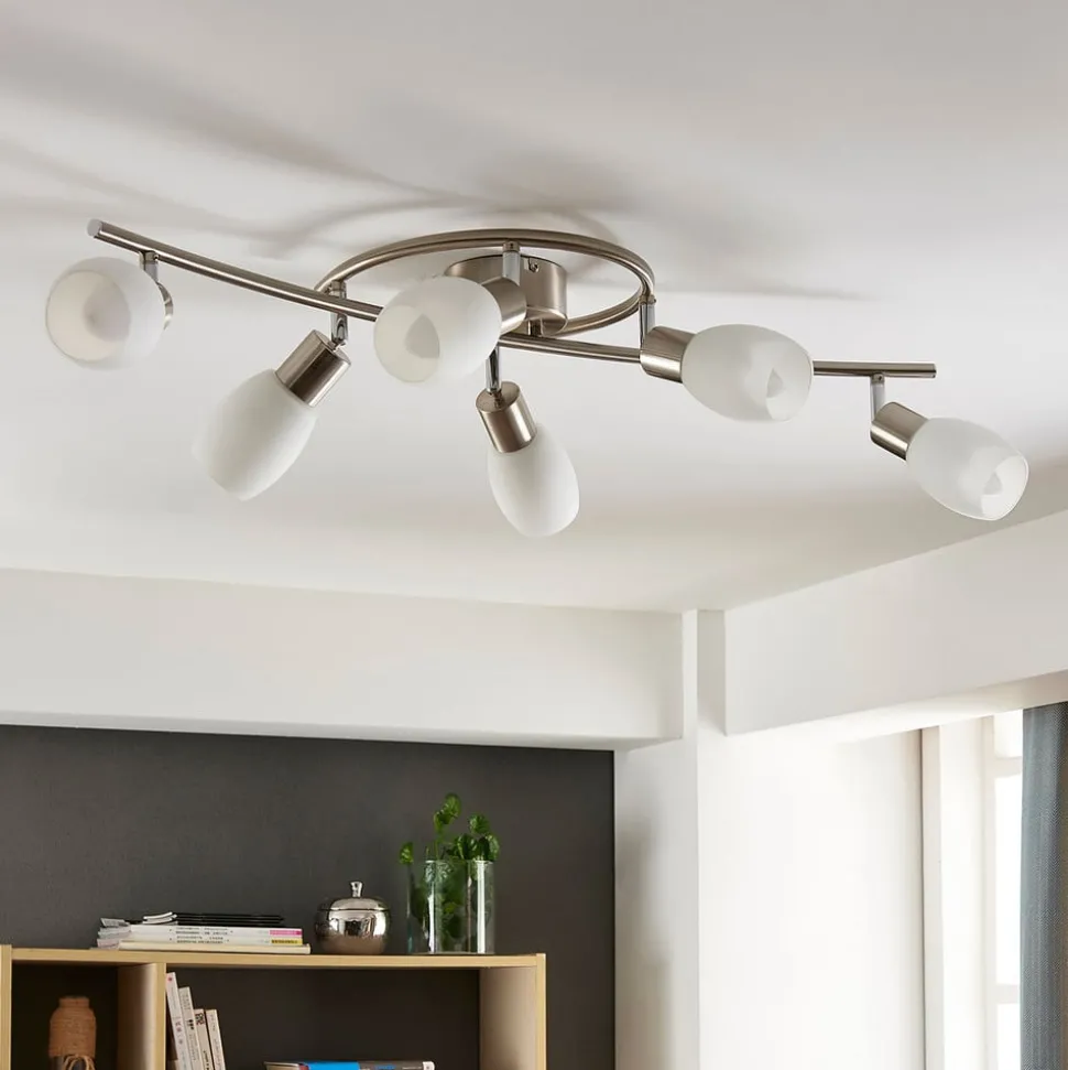 Lindby spot Arda, 75 cm, 6-lamps, nikkel, glas, E14