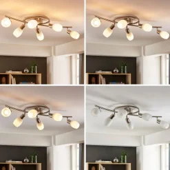 Lindby spot Arda, 75 cm, 6-lamps, nikkel, glas, E14