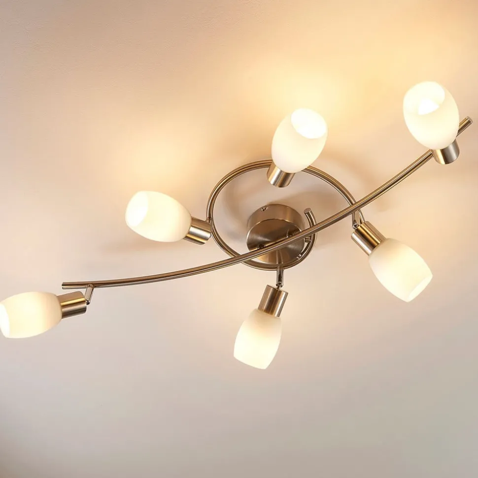 Lindby spot Arda, 75 cm, 6-lamps, nikkel, glas, E14