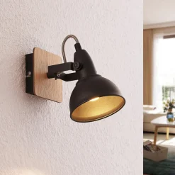 Lindby spot Aylis, hoogte 14 cm, zwart, hout, E14