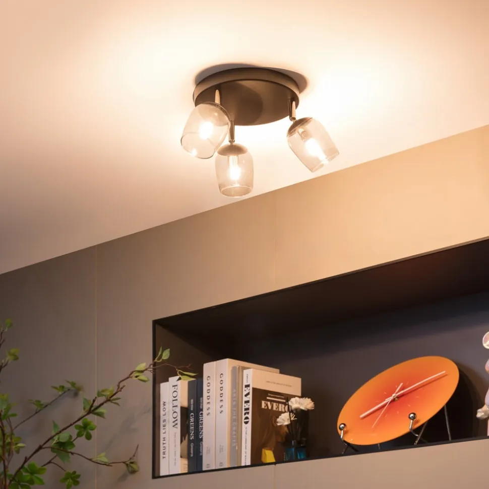 Lindby Spot Katjana, 3-lamps, Ø 20 cm, rookglas