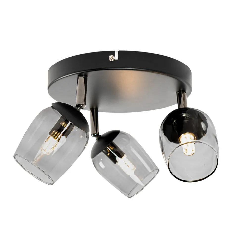 Lindby Spot Katjana, 3-lamps, Ø 20 cm, rookglas