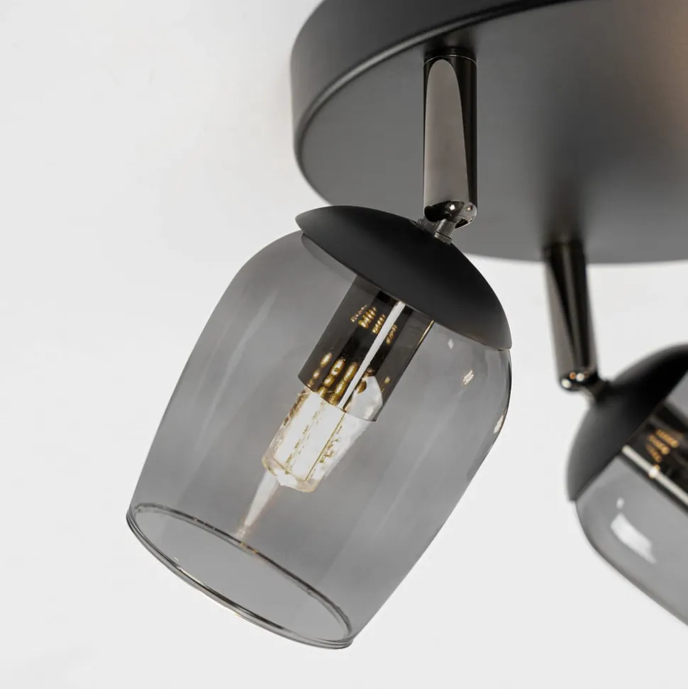 Lindby Spot Katjana, 3-lamps, Ø 20 cm, rookglas