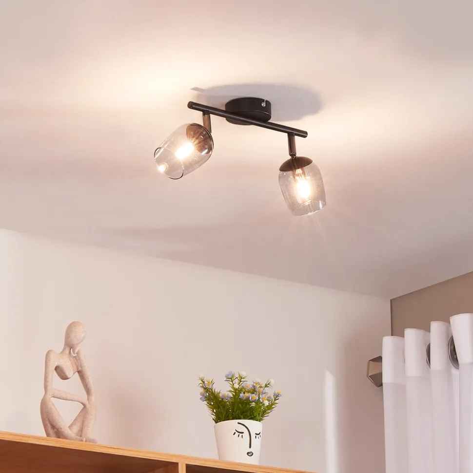 Lindby Spot Katjana, 2-lamps, 27,5 cm lang, rookglas