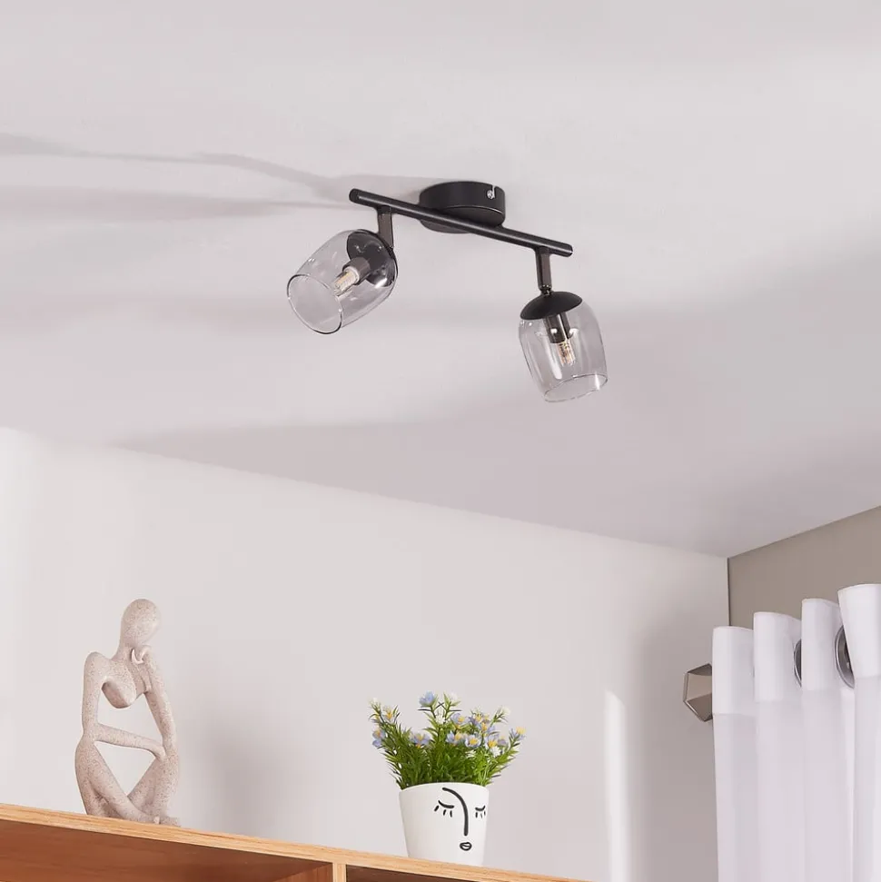 Lindby Spot Katjana, 2-lamps, 27,5 cm lang, rookglas