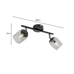 Lindby Spot Katjana, 2-lamps, 27,5 cm lang, rookglas