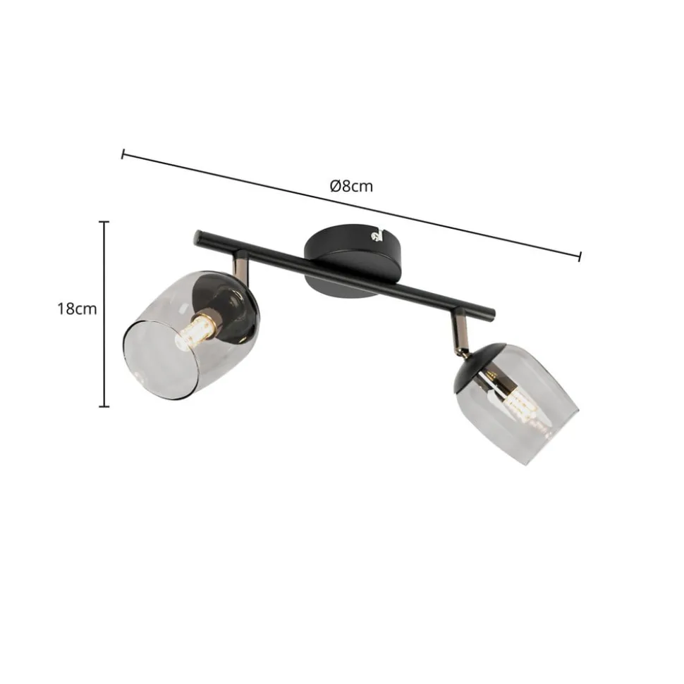 Lindby Spot Katjana, 2-lamps, 27,5 cm lang, rookglas