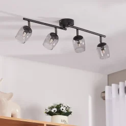 Lindby Spot Katjana, 4-lamps, 70,5 cm lang, rookglas