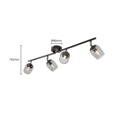 Lindby Spot Katjana, 4-lamps, 70,5 cm lang, rookglas