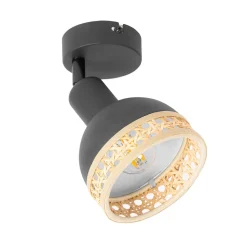 Lindby spot met rotan, zwart, 1-lamp.