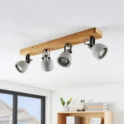 Lindby Spot Mitis, 70 cm, 4-lamps, grijs, hout, beton, GU10