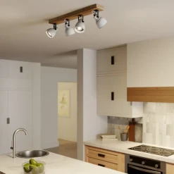 Lindby Spot Mitis, 70 cm, 4-lamps, grijs, hout, beton, GU10