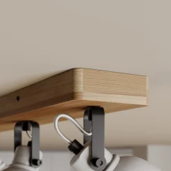 Lindby Spot Mitis, 70 cm, 4-lamps, grijs, hout, beton, GU10