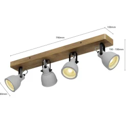 Lindby Spot Mitis, 70 cm, 4-lamps, grijs, hout, beton, GU10