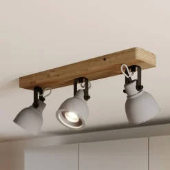 Lindby Spot Mitis, 50 cm, 3-lamps, grijs, hout, beton, GU10